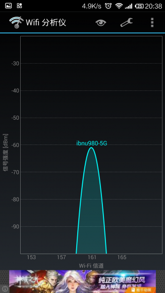 下图是小米3隔一堵红砖墙隔信号源2米5G信号测试。